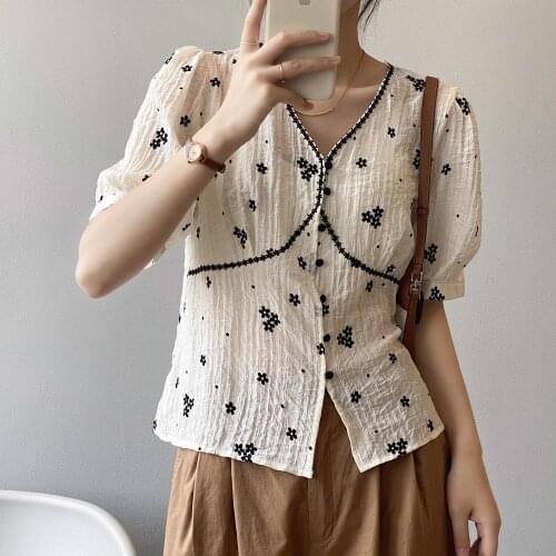 Alien Kitty 2021 New Summer Casual Elegance Puff Sleeves Hot Loose Femme Chic All Match Lady Shirts Fashion Women Polka Dots