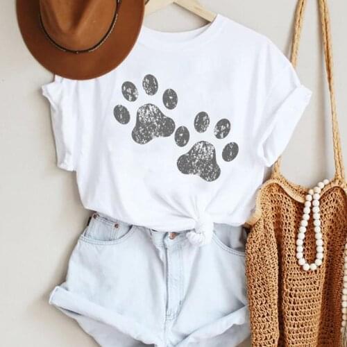 Women Dog Paw Animal Printing Cute Beach 90s Cartoon Summer Lady Print Tee Graphic T Top Female Tshirts Clothes T-Shirt
