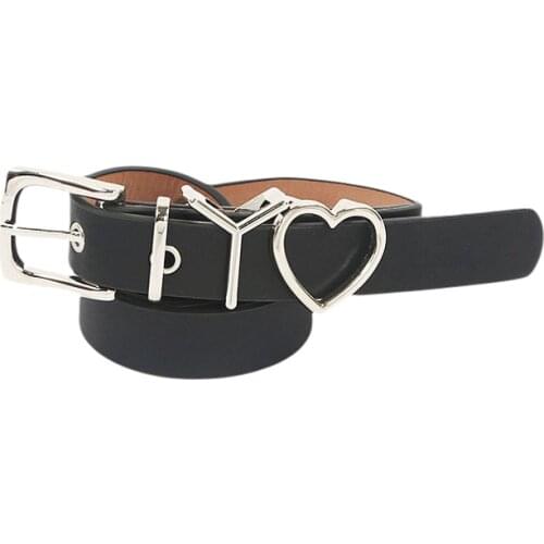 Fashion punk metal LOVE heart pin buckle belt for women PU leather waist strap Jeans trouser Pant waistband decorative accessory