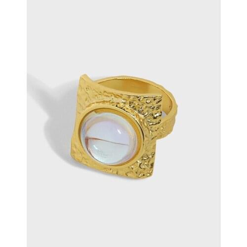 18K Gold real. Authentic 925 Sterling silver Round Opal Square Irregular Texture Wider Ring thumb C-613