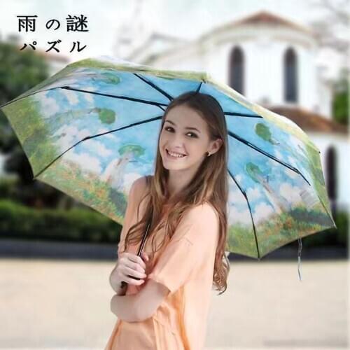 Oil Painting Umbrella Angel Holding Umbrella Woman Automatic Tri-fold Shade Sunny Gift Umbrella