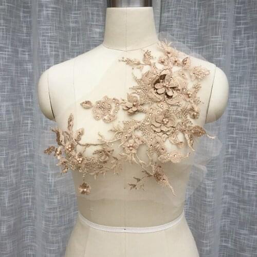 1pcs 35*26.5cm Candy Color 3D Beading Lace Applique Wedding Veils Big Size Corsage Sticker Handmade Dress Accessories W241