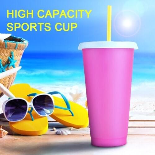 1PCS Reusable Color Changing Cold Cups Summer Magic Plastic Coffee Mugs Water Bottles With Straws Set For Family Friends Cup