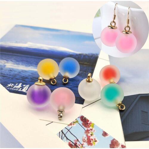 10Pcs Candy Colors Round Jelly Frosted Beads In Beads Acrylic Charms Dangle Earring Bracelet Hair Pendant Jewelry DIY Accessory