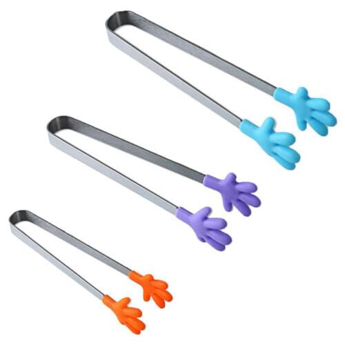 13 cm Mini Stainless Steel Silicone Handy Food Tongs Food Clips Kitchen BBQ Pastry Tool Hot Kitchen Dining Bakeware