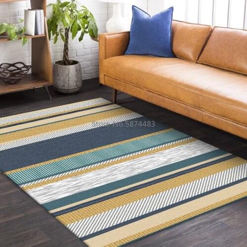 200*300cm Fashionable Modern Simple Yellow White Blue Plaid Stripe Splicing Living Room Bedroom Kitchen Bedside Carpet Mat