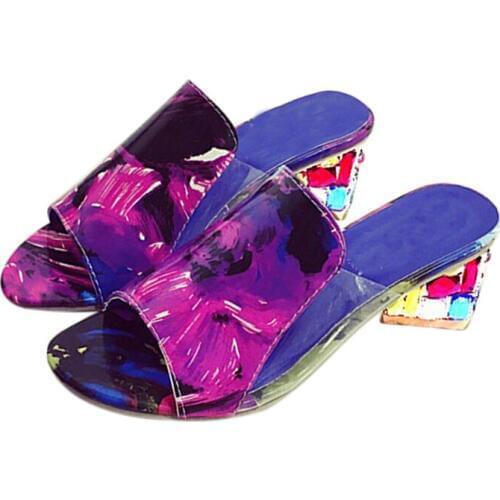 2020 Sandalias Summer Women Sandals Plataforma PU Leather Shallow Female Rhinestone Shoes Ladies Thick Heel Crystal Sandals