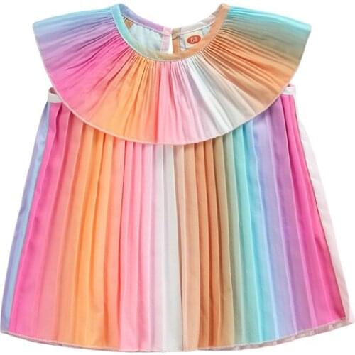 2021-04-16 Lioraitiin 0-3Y Baby Girl Dress Summer Sleeveless Color Print Straight O-Neck Casual Fashion Sundress Clothes Outfit