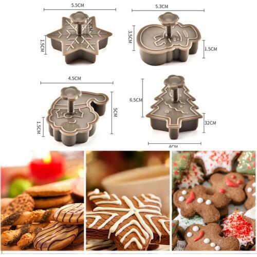 4pcs Christmas Tree Snowman Plastic Baking Mold Kitchen Biscuit Cookie Cutter Pastry Plunger Fondant Cake Decorating Tools