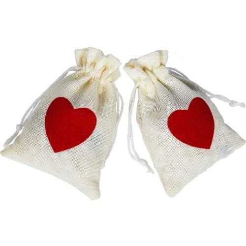 500pcs/Lot 10X15cm "Love In Heart" Burlap Favor Bags Gift Bags Natural Linen Drawstring Wedding Gift Bags Jewelry Bag