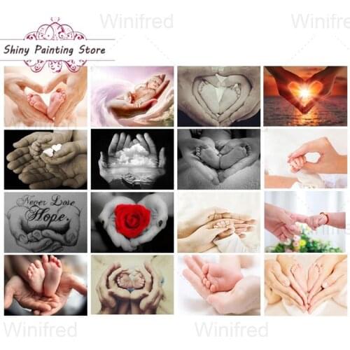 5D DIY Diamond Painting Family Love Cross Stitch Rhinestone Parent Baby Hand and Foot Mosaic Picture Diamond Embroidery Kit Gift