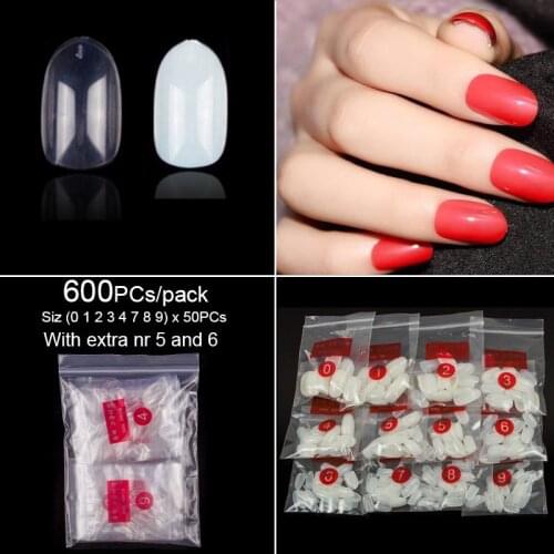 600 Pieces/Pack Short Round Oval False Nail Tips 10 Sizes Acrylic Nails Coffin Full Cover Nail DIY Nail Extension