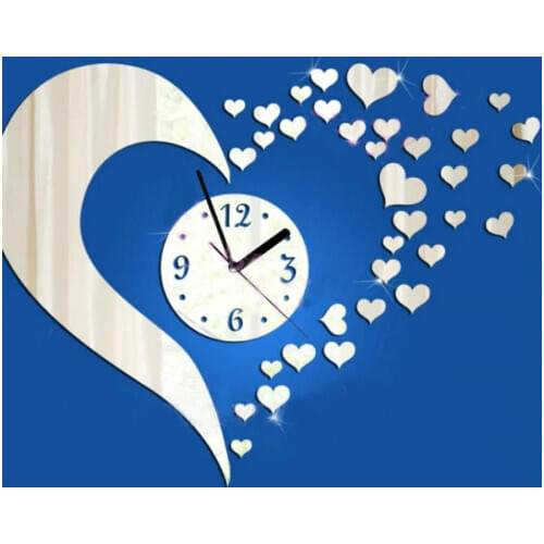 Free Shipping Wall Sticker Clock Heart Shape Mirror Surface Wall Clocks Personalized Home Decor Wedding Decoration DIY Clock