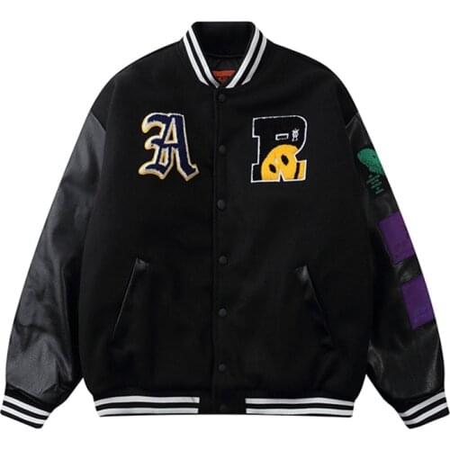 Hip Hop Baseball Jacket Coat Smiling Face Embroidery Patchwork Oversized Streetwear Bomber Varsity Fashion College Jacket