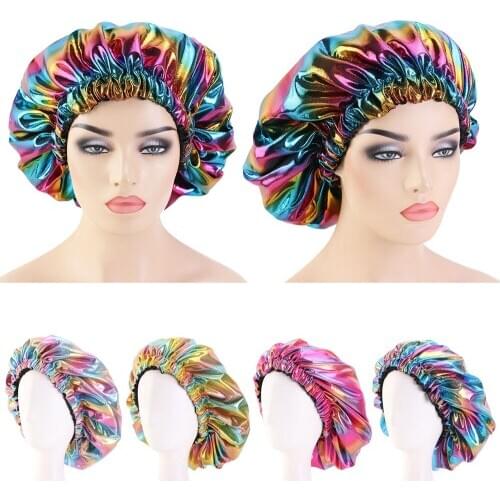Large Satin Bonnets Women African Hair Care Print Night Sleep Hat Turban Chemo Cap Headwear Scarf Wrap Elastic Hair Loss Cover