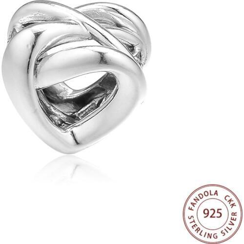 Fashion 925 Sterling Silver Knotted Heart Charms Beads Fits Original Pandora Bracelets Women Jewelry Making Perles