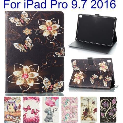 Stand Wallet Card Slot Case For Apple iPad Pro 9.7 Case Cover Funda Tablet Fashion Owl Skull Pattern Shell Auto Wake Up/Sleep
