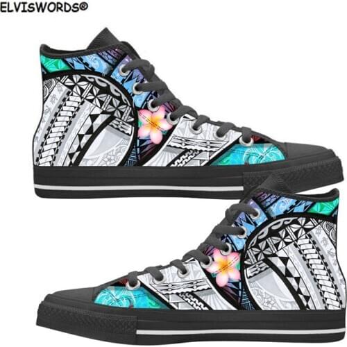 ELVISWORDS Polynesian Tribal Plumeria Print Ladies Vulcanized Shoes Fashion High Top Style Woman Sneakers Leisure Youth Flats