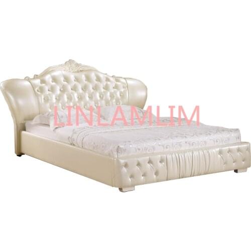 Europe and America Genuine leather bed frame Modern Soft Beds Home Bedroom Furniture cama muebles de dormitorio / camas quarto