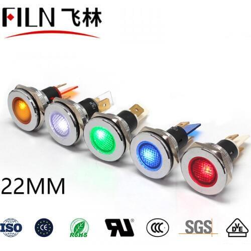 FILN Metal Flat head 22mm 12v 24v 110v 220v Pilot Lamp Waterproof led explosion proof indicator light