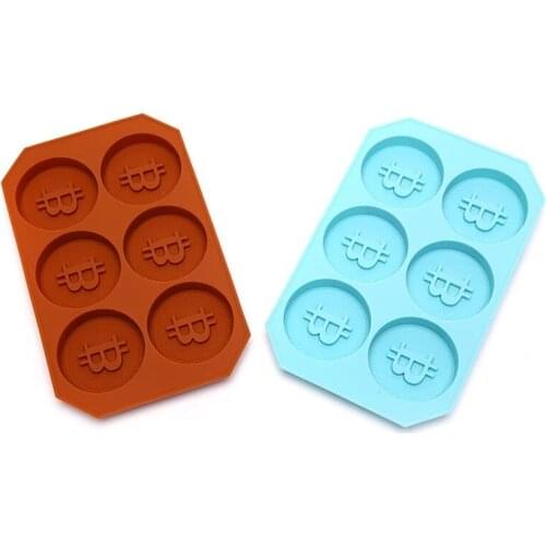 6 Holes Bitcoin IceCube Maker Ice Lattice Freeze Mold Pudding Chocolate Kitchen DIY Food Cookie Cake Stencil Mould Random Color