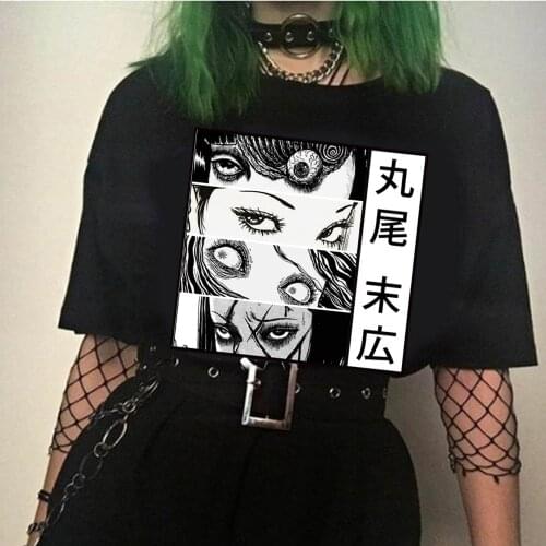 Harajuku T-Shirt Unisex Junji Ito Mens Tshirt Horror Japanese Anime Funny Printed Short Sleeve T-Shirt Tops Tees Streetwear
