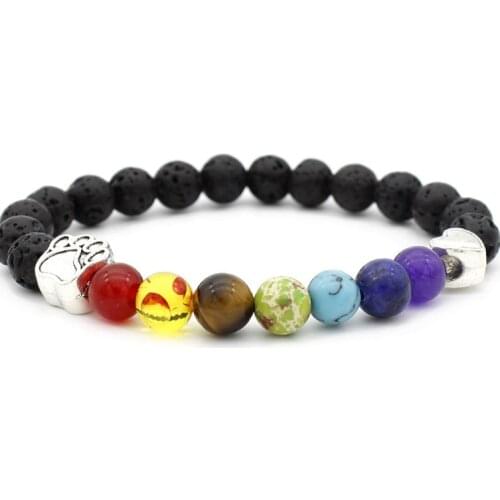 Dog claw copper qg33 white Howlite Onyx elastic thread adjusted seven bead nature black volcanic lava Stone Bracelet Bangles