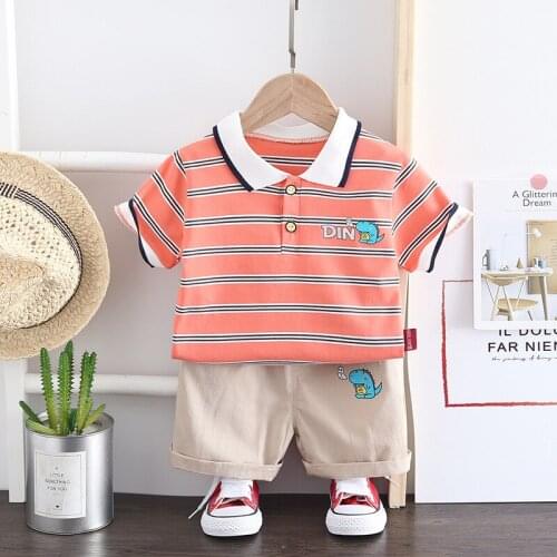 2021 Summer Baby Boy Cute Dinosaur Clothes Sets Toddler Girl Striped T-shirt+shorts 2-pieces Kids Casual Outfits Infant Clothing