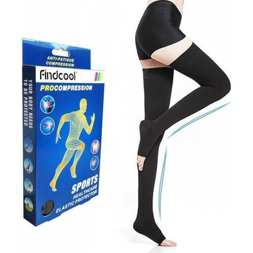 FINDCOOL Compression Recovery Thigh Sleeve Medical Support Hose 20-30 mmHg Thigh High Compression Stockings with Silicone Band