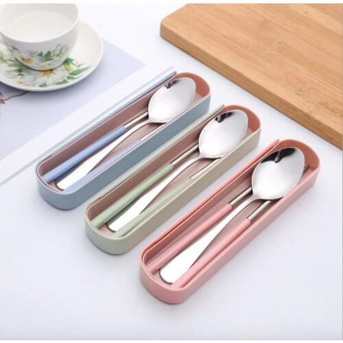 Stainless steel spoon wheat straw 304 chopsticks two-piece Korean portable tableware creative gift set