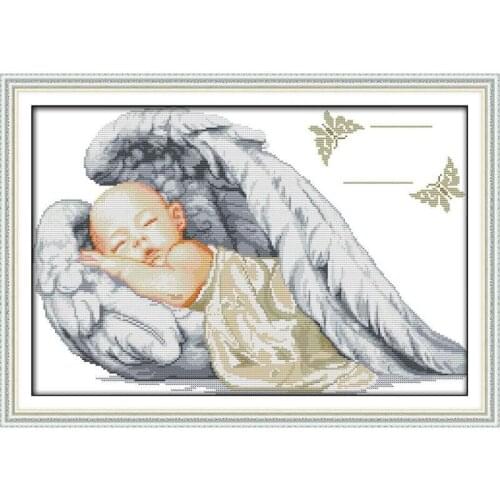 Joy Sunday Little Angel Birth Certifice Cute Baby Cross Stitch Kit Chinese Embroidery Needlework Decorations for Home Broderie