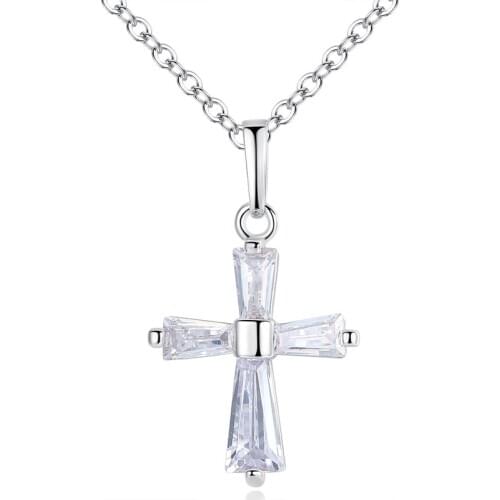 Trendy Crystal Stone Cross Pendant Necklace For Men Jewelry Top Quality Silver 925 Girls Clavicle Necklace For Women Accessories