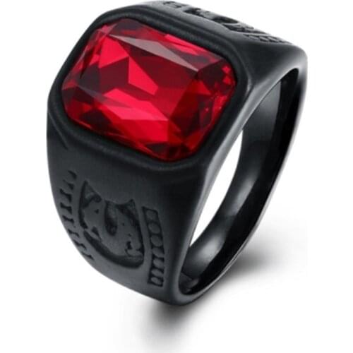 Fashion Men Rings Black Red Crystal Rings For Men Classic Wedding Bands Vintage Knuckle Ring Anniversary Jewelry