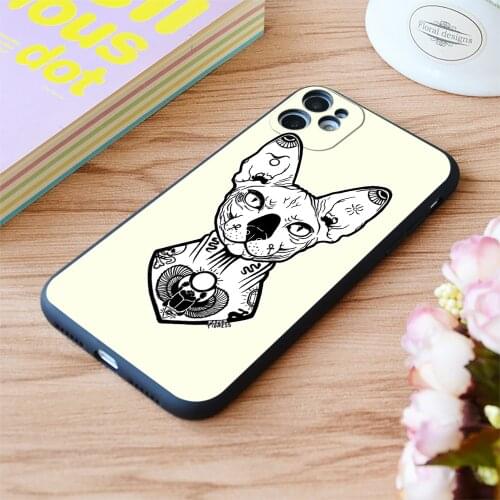 For iPhone Sphynx Tattooed Print Soft Matt Apple iPhone Case 6 7 8 11 12 Plus Pro X XR XS MAX SE