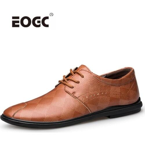 Natural Leather Shoes Men Waterproof Autumn Casual Shoes Loafers Lace Up Breathable Comfort Walking Men Shoes
