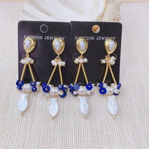 2020 Elegant New Woman Earring Handmade Wire Winding Triangle Pearl Long Earring Dangle Earring Woman Trendy Earring 3Pairs