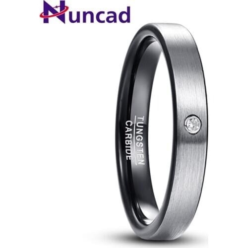 Nuncad 4 MM 100% Tungsten Carbide Black Ring Male Jewelry Accessories Mens Matte Cubic Zircon Punk Rings Boyfriends Gift