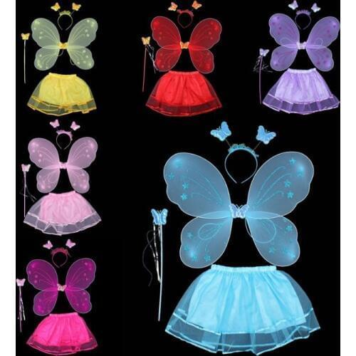 Wholesale 30sets/lot Hallowen Christmas Butterfly Fairy Wings Magic Wand Headband Tutu One Set For Children 7 Colors