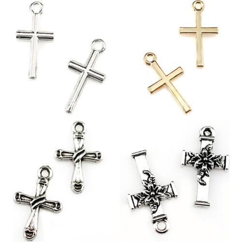 20pcs/lot Cross Charm Mixed Vintage Silver Pendant DIY Jewelry Accessories Necklace Bracelet Earrings Keychain Brooch