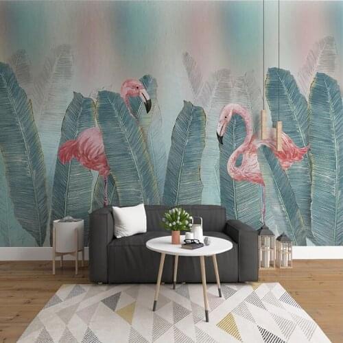 Custom Size Green Leaf Flamingo 3D Mural Wallpaper For Living Room Bedroom Dining Room Background Home Decoration Wall Painting