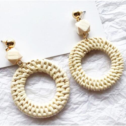 Popuar diy vine round pendant handmade straw women earrings simple style rattan earrings y12248