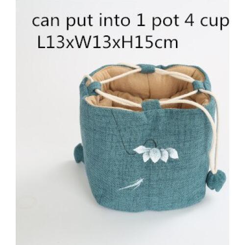Hand Painted Portable Tea Set Bag Travel Pouch Drawstring Bags 1 Pot 2 Cup 4 Cup Cloth Bag Handmade Cotton Linen Storage Bag
