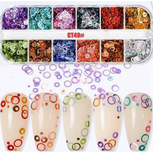 12 Grids/Box Mix Sizes Beauty Bubble Nail Glitter Holo Round Circle Sequins Acrylic Nail Art Decoration Manicure Slice Sticker