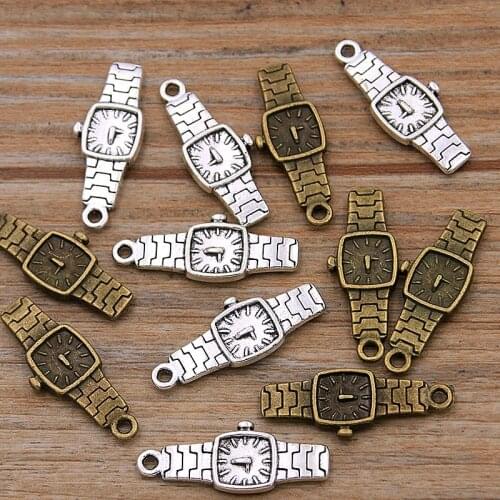 20PCS 9*23mm 2 Color Vintage Metal Zinc Alloy Watch Strap Steampunk Clock Charms For DIY Necklace Bracelet Jewelry Making