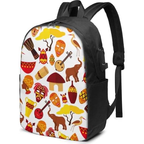 School Bag for Boy and Girl Africa Jungle Tribe Backpack with USB Charging Funny Daypack For Teenager Student