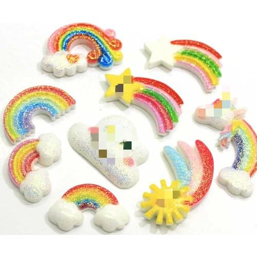 Mixed Multi Color Kawaii Cloud Star Rainbow Resin Flatback with Smile Knot Phone Case Charm