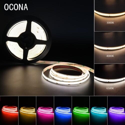 12V/24V COB LED Strip for Room Decoration Car Bedroom Wall Backlight Color 480 LEDs 8mm RA90 Flexible Diode Ribbon Tape Lights