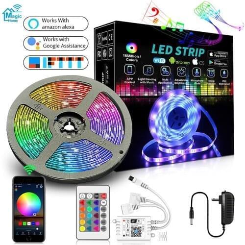 Smart Home Alexa 12V Led Tape Diode RGB Strip Room Lights For Bedroom Led Color Lights Home Living Room Decoration 5M 10M 15M
