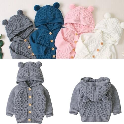 New Baby Boys Girls Sweater Clothing Winter Hooded Infant Fashion Newborn Baby Warm Costume Outwear Clothing For 3-24M Kids