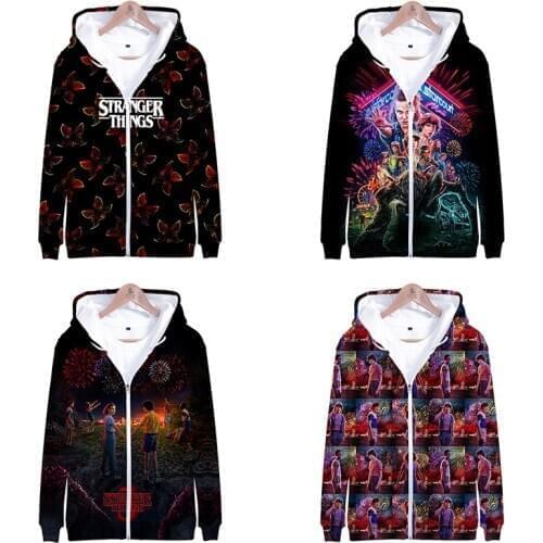 Hip Hop TV Series Stranger Things Zipper hoodies men/women 3D Full Print Harajuku Pullovers Hoodie Sweatshirts Zip Up Cap Coats
